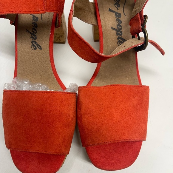 Free People Brooke Red Orange Suede Open Toe Platform Block Cork Heel Sandals 10 - Picture 6 of 10
